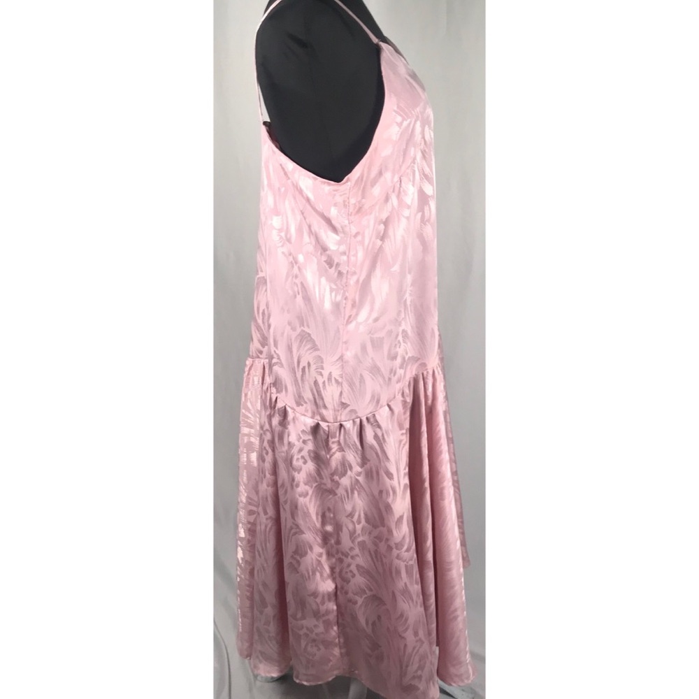 Sold--80’s Vintage Blush Pink Monochrome Floral Satin Drop Waist Midi Slip Dress - Picture 12 of 12